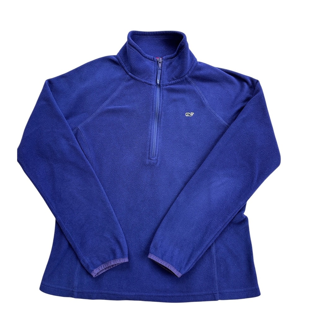 Vineyard Vines Fleece Quarter Zip Pullover Wmns Medium Blue Excellent Whale Logo